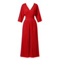 thumbnail image 5 of PBFRDSJ 2026 Women's Vintage Wide Leg Jumpsuit Wrap V Neck 3/4 Sleeve Pleated Jumpsuit High Waist Wide Leg Long Pants Sizes S-2XL, 5 of 6