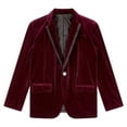 thumbnail image 3 of TiaoBug Kids Boys Velvet Formal Suit Jacket Notch Lapel One Button Blazer Coat for Wedding Party Burgundy 4, 3 of 5