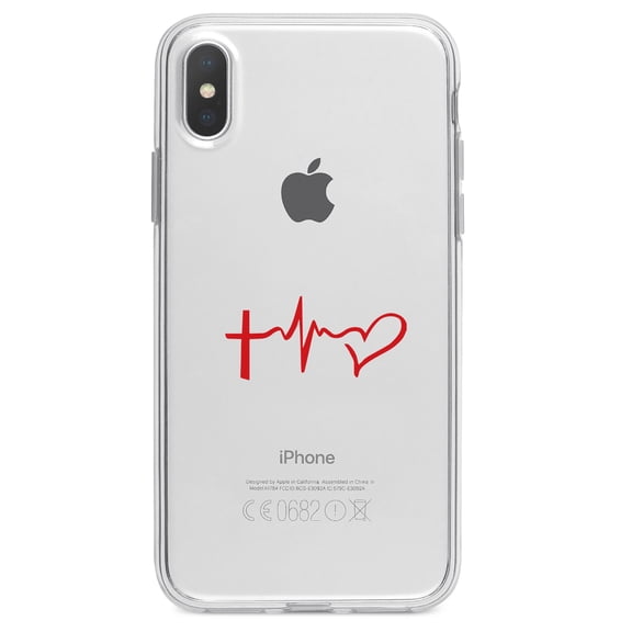 DistinctInk Clear Shockproof Hybrid Case for iPhone X / XS (5.8" Screen) - TPU Bumper Acrylic Back Tempered Glass Screen Protector - Cross Heart - Faith Hope Love
