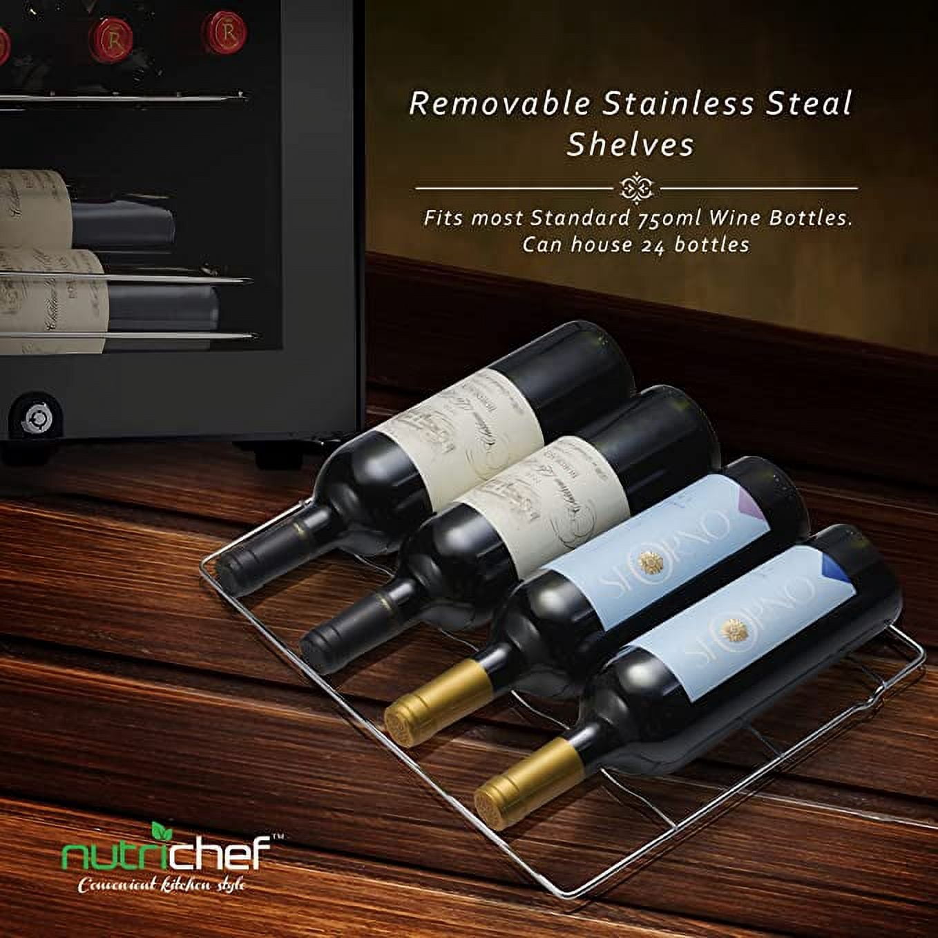 NutriChef 24 Large Freestanding Bottle Compressor Wine Cooler Refrigerator Cooling System, (Black)