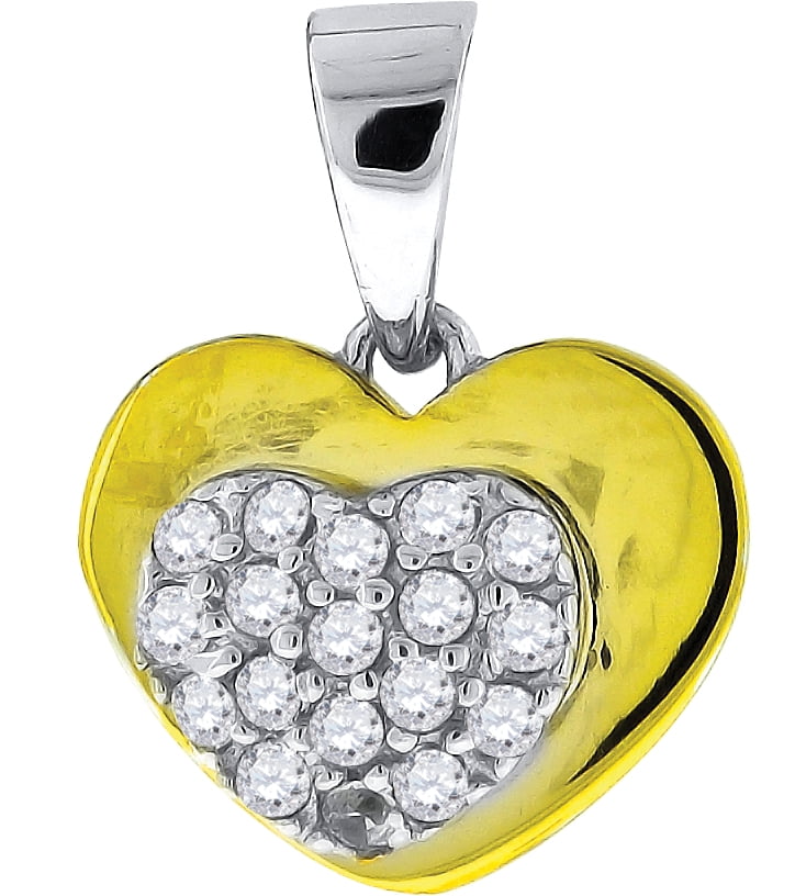 Jawa Jewelers Sterling Silver Womens Round Cubic Zirconia CZ Heart & Open Heart Fashion Pendant 