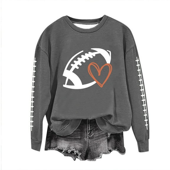 SCSAlgin Football Game Day Sweatshirt Women Casual Long Sleeve Crewneck Pullover 2024 Fall Fashion Football Print Shirts Tops