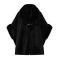 thumbnail image 2 of Ecqkame Womens Sherpa Cape Shawl Faux Fur Collar Tie Front Fleece Lined Warm Poncho Winter Warm Soft Dressy Outerwear Black Free Size, 2 of 5