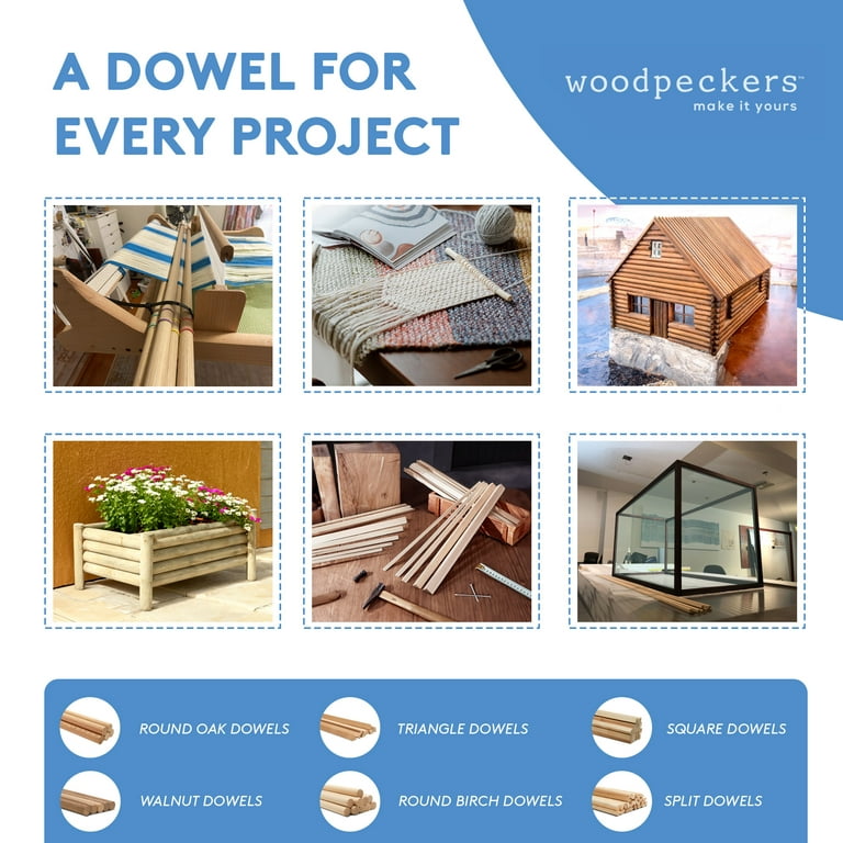 Dowel Rods Wood Sticks Wooden Dowel Rods - 1/2 x 36 Inch Unfinished  Hardwood Sticks - for Crafts and DIYers - 50 Pieces by Woodpeckers 