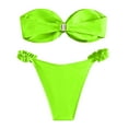 thumbnail image 4 of ZQGJB Women's Strapless Bikini Set Solid Color Summer Sexy Knot Front Twist Bandeau Swimsuits High Cut Tie Sexy Bathing Suit(Green,M), 4 of 5
