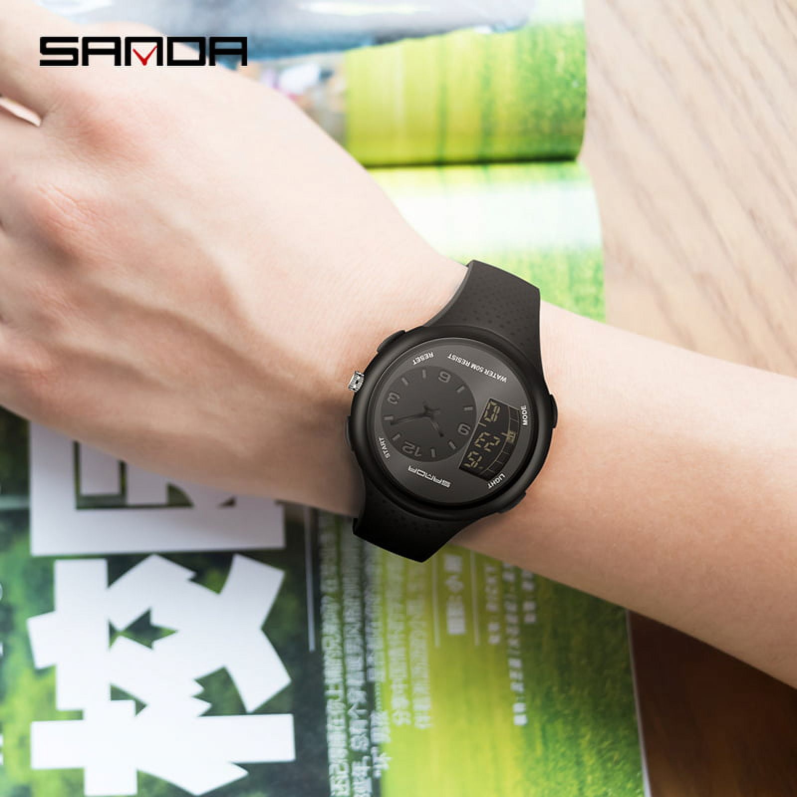 Sanda Men's Analog Sports Watch, LED Large Face Waterproof Wrist Watches, Dual Dial Digital Analog Watches for Men  763