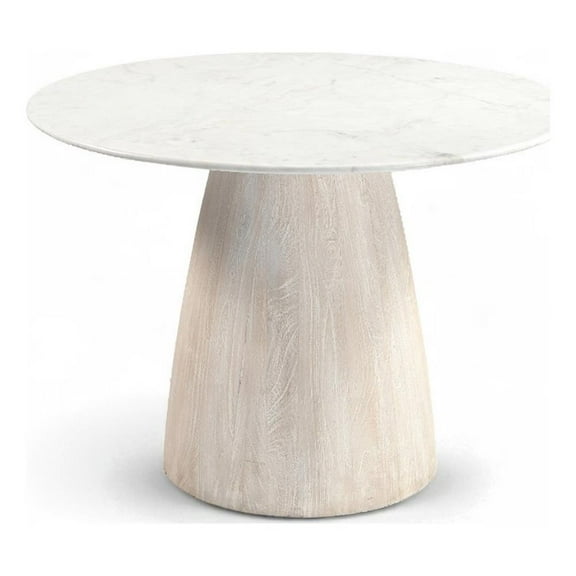 Meridian Furniture Liona 42" White Marble And Mango Wood Dining Table