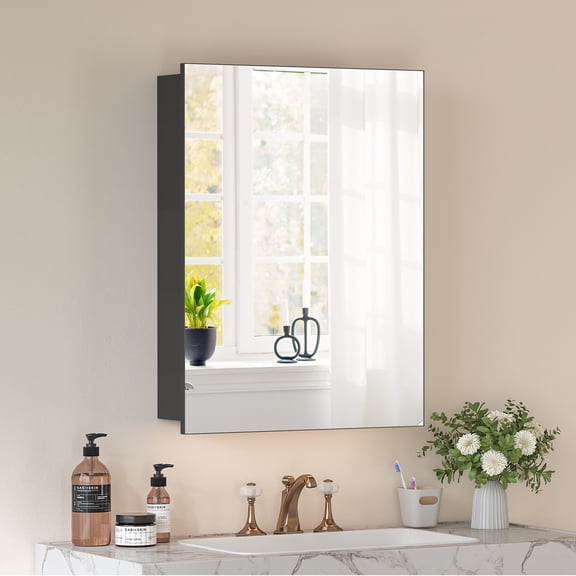Caulitar 14"x17" Medicine Cabinet with Shelves, Wall Mounted Bathroom Cabinet with Mirrored Door, Black