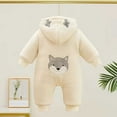 thumbnail image 4 of Fleece Onesie Baby White Onesie Baby Long Sleeve Button down Jumpsuit Romper Bear Ears Hooded Baby Snow Suit Newborn Clothes Boy 0-3 Months, 4 of 6