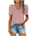 thumbnail image 2 of TUGOXIE Pink T Shirts for Women Casual Graphic Short Sleeve V Neck Tunic Tops for Women 2024 XXXXXL, 2 of 5