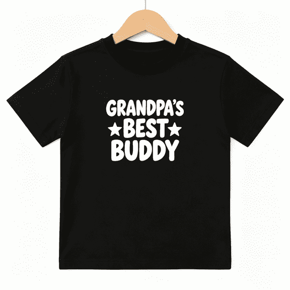 Grandpa's Best Buddy Boys Graphic Print T-Shirt, Cute Family Grandson Gift 100% Cotton Kids Short Sleeve Tee