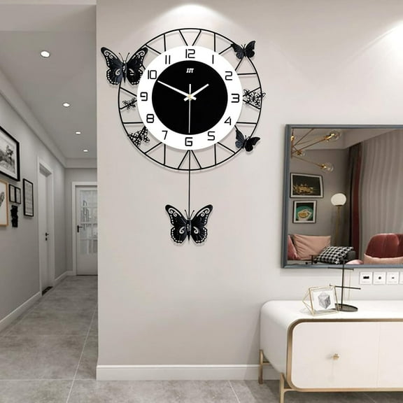 Miumaeov Wall Clock, Butterfly Wall-Mounted Clock, 20 Inch Large Round Wall-Mounted Silent Wall Clocks for Living Room, Bedroom, Office Space