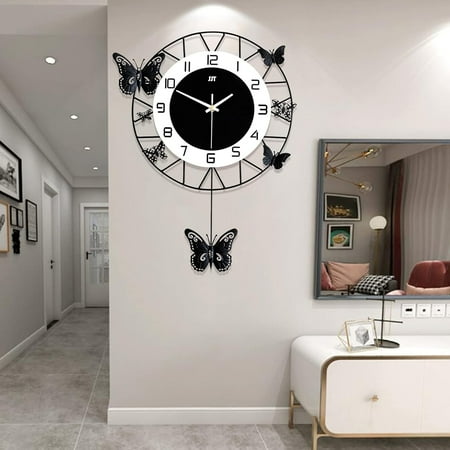 Miumaeov Wall Clock, Butterfly Wall-Mounted Clock, 20 Inch Large Round Wall-Mounted Silent Wall Clocks for Living Room, Bedroom, Office Space