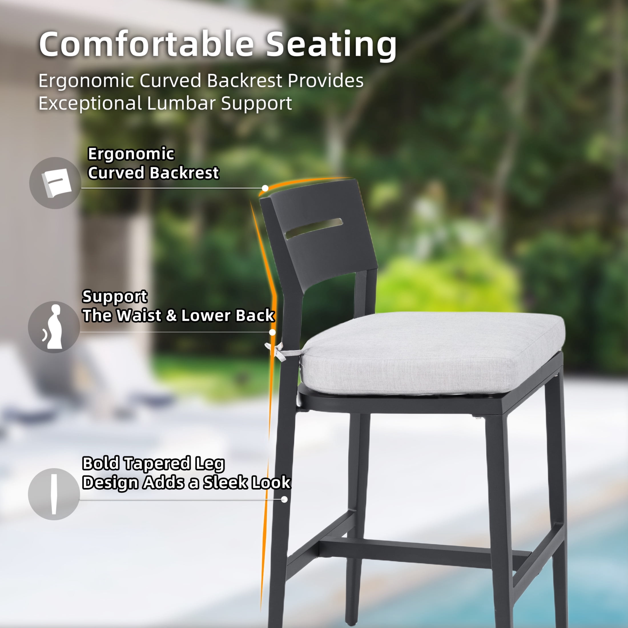 Noble House 5-Piece Outdoor Bar Set, Sintered Stone Table, Aluminum Bar Stools & Sunbrella Fabric Cushions, Ember Black