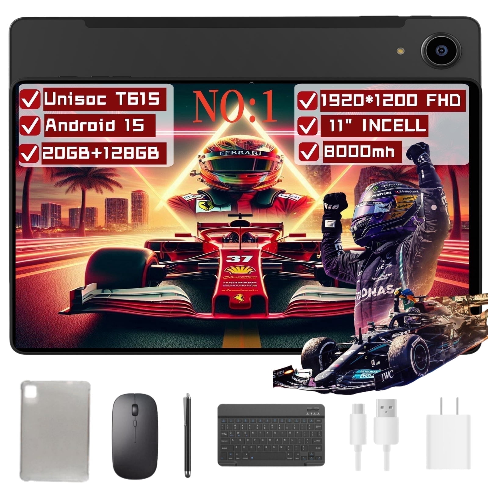 Android 16 Tablet, 11 inch Tablet, Gemini Al Android Tablets, 2 in 1 Tablet with Keyboard, 128gb ROM+20(8+12)gb RAM+ 2TB Expand, T615 Octa-Core Processor,1920 * 1200 FHD Display, 8000mAh