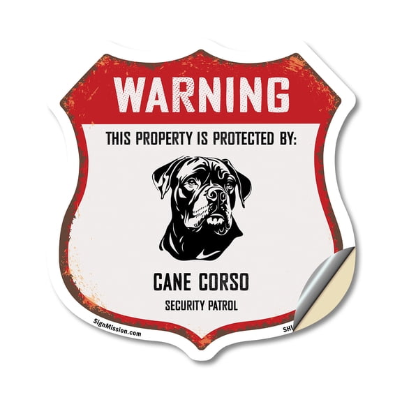 Warning This Property is Protected by Cane Corso (2 Pack) 18 inch X 18 inch Shield Shaped Heavy Duty 3.2 mil Vinyl Decals Weather Resistant Made in the USA