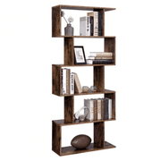 Plugsus Home Furniture, 5 Tier Z-Shelf Style Modern Bookcase Brown Finish