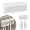 thumbnail image 2 of LYINGF 6-Slot Wall Mounted Toothbrush Holder with Cover, Adhesive Bathroom Organizer and Hanger Stand, Keeps Toothbrushes Dry and Countertops Tidy, No Drilling Needed, 2 of 7