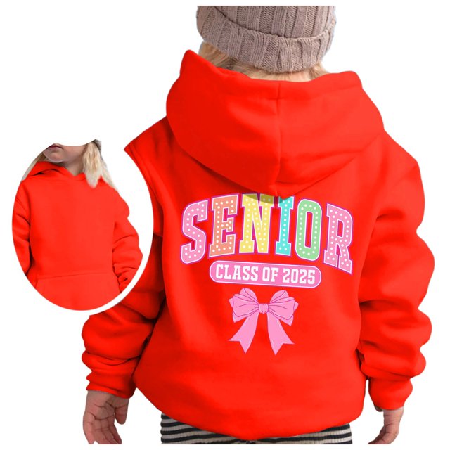 MEZZALL Chandail en Molleton Imprimé Coloré pour Enfants Senior 2025 Col Rond Manches Longues Chandail à Capuche Hauts Adorables pour Tout-Petits Usage Quotidien, Rouge, 5-6 Ans