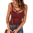 thumbnail image 2 of Dream Lifestyle Spaghetti Straps Front Hollow Strappy Pullover Vest Hot Drill Decor Sexy Solid Color Slim Camisole Top Female Clothing, 2 of 8
