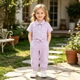 thumbnail image 2 of JAJAHO Toddler Girls Jumpsuits Short Sleeve Button Front Collared Solid Color Ankle-Tied Summer Onesies 1-5Y, 2 of 9