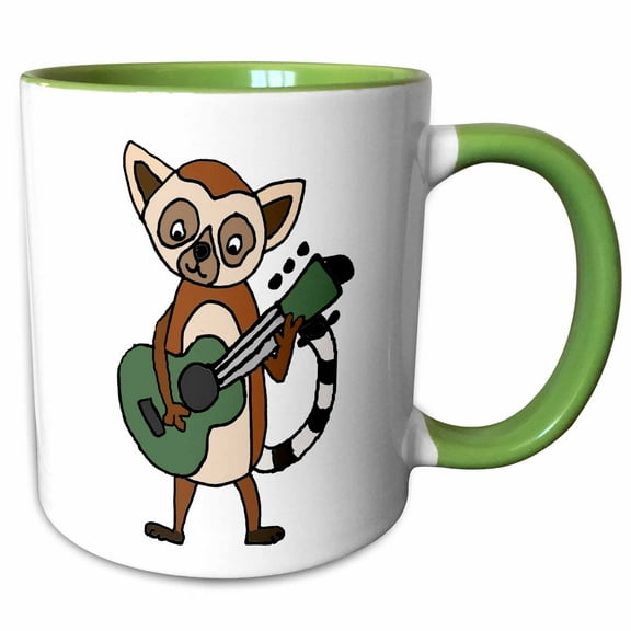 3drose, Funny Cool Lemur Playing Guitar Cartoon, 11oz Two-tone Green Mug