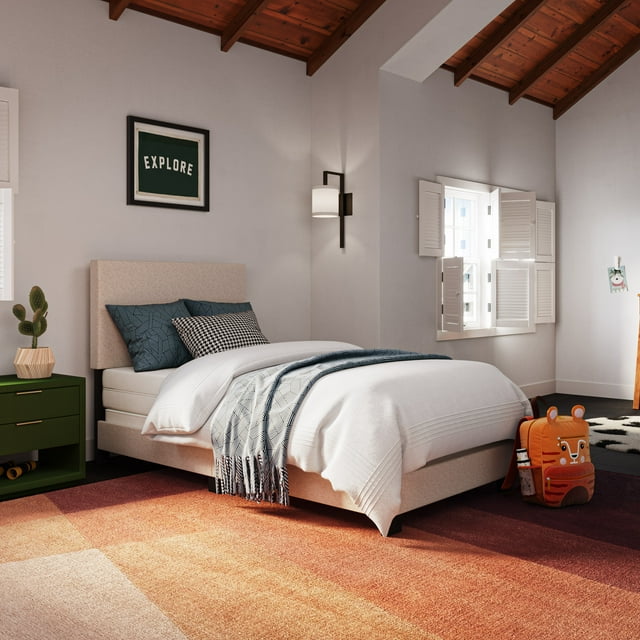Cadre de Lit Format Simple en Tissu Aura avec Tête de Lit Rembourrée