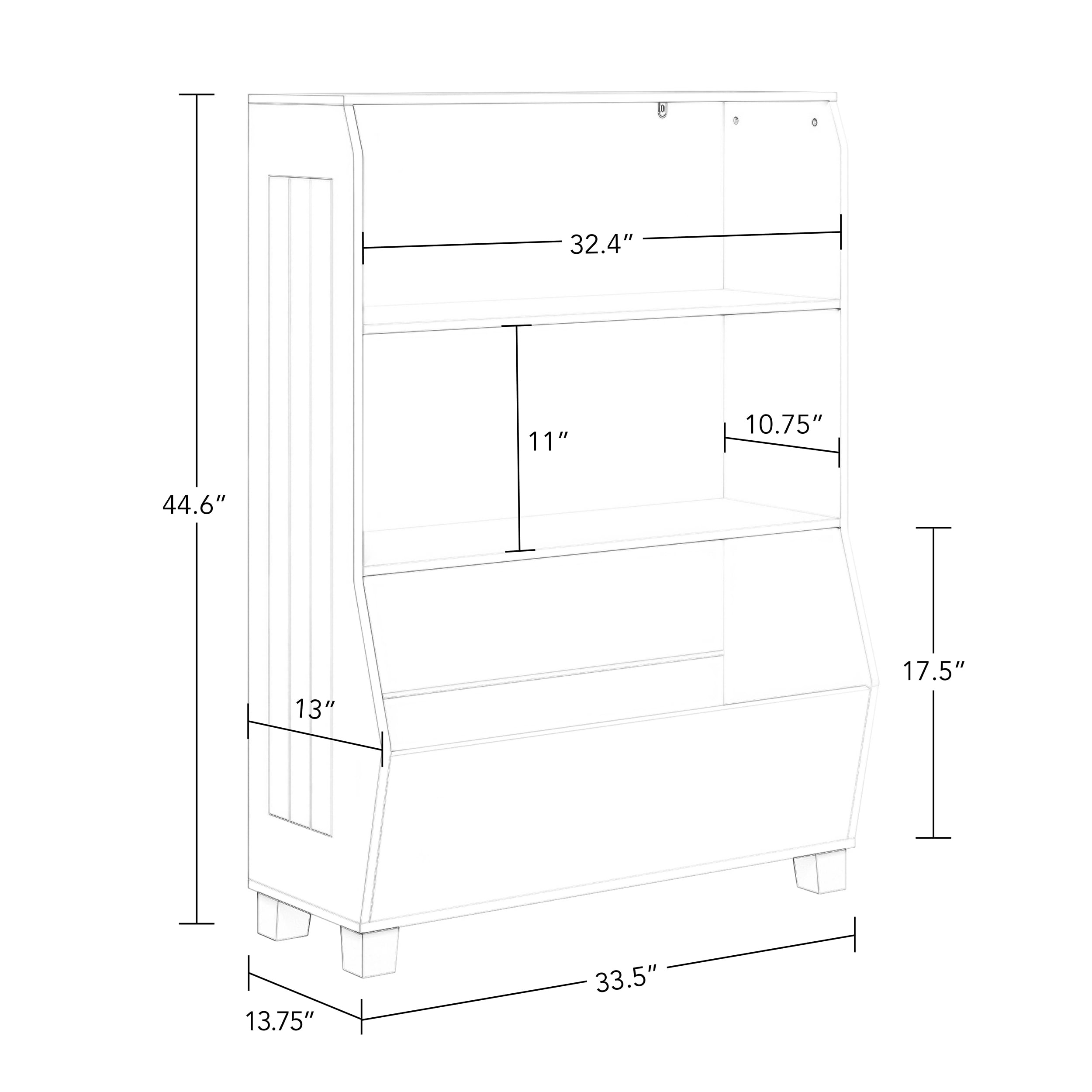 RiverRidge Kids 34in Playroom Bookshelf with Toy Bin Organizer and 2 Open Shelves - White