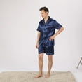 thumbnail image 4 of SWSMCLT Men's Satin Pajama Set Summer Silk Spring Short Soft Spandex Pjs Pajamas Short Sleeve Shorts Set Thin Lightweight Silky Button Down Sleepwear Comfy Navy White X-Large, 4 of 5