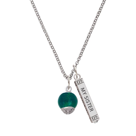Delight Jewelry 12mm Teal Roller Spinner with Silvertone Lining Glass Spinner Silvertone Always My Sister Bar Charm Necklace, 23"