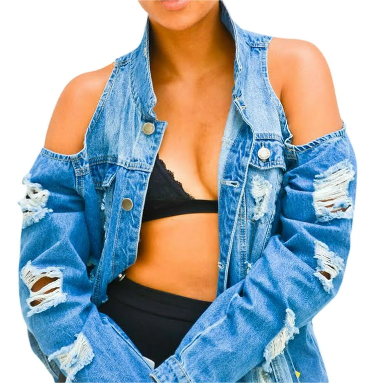 Cold shoulder deals jean jacket