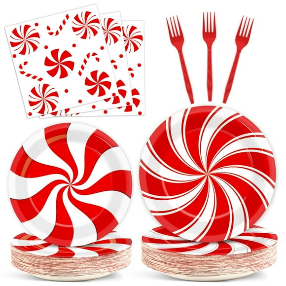 Set de Platos de Papel Wiooffen Navidad Menta 9" 7" 6.5"