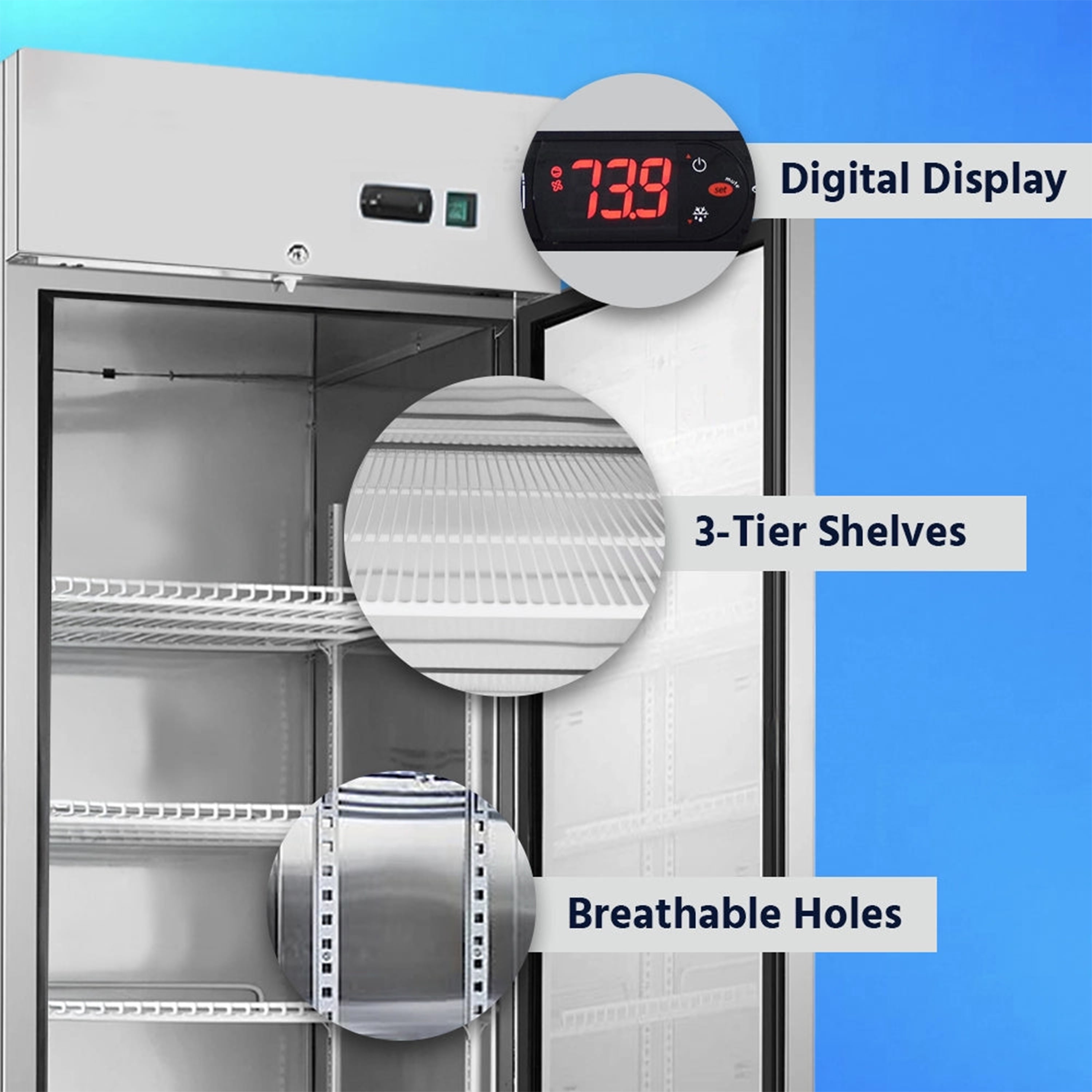 54 in. Reach-In Refrigerator, 2 Solid Doors, 49 Cu. Ft. Stainless Steel, 2 section, NSF Certified