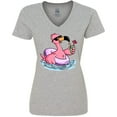 thumbnail image 3 of Inktastic Flamingo with Sunglasses Pool Float and Drink Women's V-Neck T-Shirt, 3 of 5