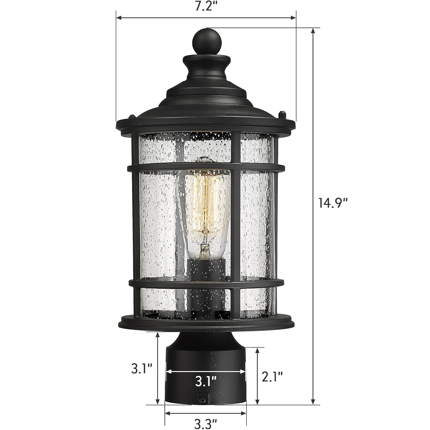 Emliviar Outdoor Lamp Post Light, 15 inch Farmhouse Post Lamp, Black Finish, E26 Base, Seeded Glass, XE229P BK