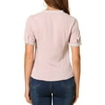 thumbnail image 3 of Allegra K Women's Short Sleeve Button Front Lace Panel Bow Tie Collar Blouse, 3 of 6