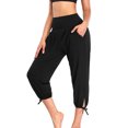 thumbnail image 2 of Joernso Women Casual Yoga Pants Wide Waistband High Waist Cropped Pants Pockets Design Solid Color Stretchy Sport Pants, 2 of 8