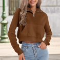 thumbnail image 2 of NMMUED Cropped Long Sleeve Tops for Women, Half Zip Pullover Women, Womens Tops Casual, Womens Crewneck Sweatshirt, Oversized Sweatshirt for Women, Coffee XL, 2 of 4