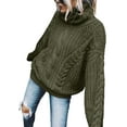 thumbnail image 1 of Frontwalk Womens Turtleneck Sweaters Long Sleeve Pullover Cable Knit Pullover Soft Jumper High Neck Jumper Tops Army Green M, 1 of 2