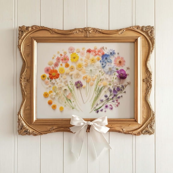 Pressed Flower Art Poster: Colorful Wildflower Botanical, Unframed Poster Size 8x12