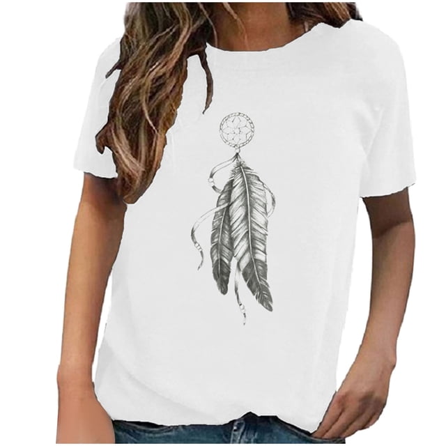 Pompotops T-shirt à Col Rond Imprimé pour Femmes en Liquidation