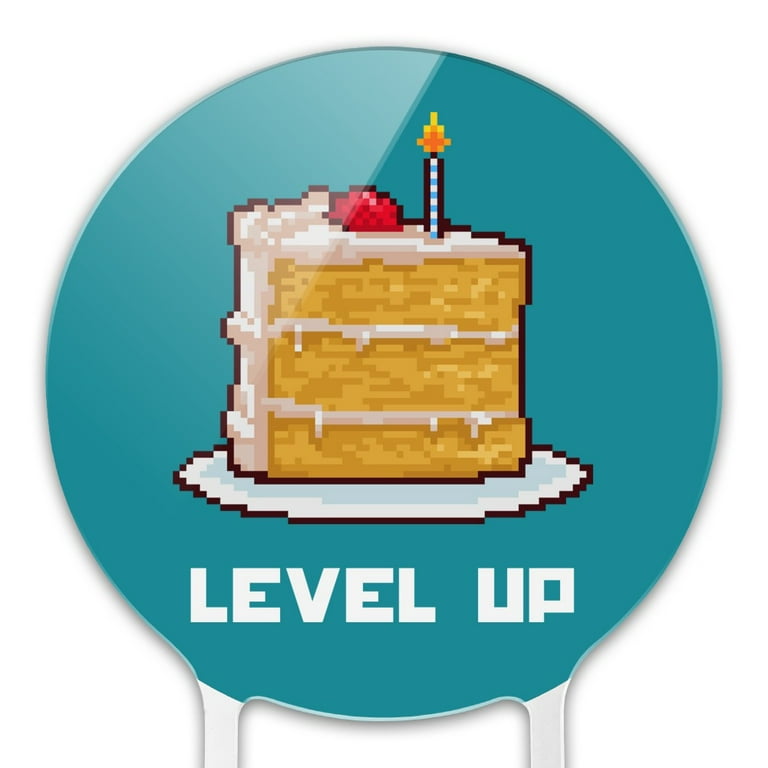 Acrylic 8-Bit Pixel Retro Cake Level-up Game Gamer Cake Topper Party Decoration for Wedding Anniversary Birthday Graduation