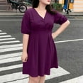 thumbnail image 2 of Akafmk Summer Dresses for Women Casual Dresses,Solid Color V-Neck Short Dress Short Sleeve Mini Dresses Loose A Line Beach Sundress, 2 of 5