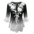 thumbnail image 3 of CEHVOM Mode Femmes Chemise Décontractée à Manches Feuille Imprimée T-shirt à Col en V, 3 of 4