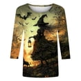 thumbnail image 4 of Yuncity Halloween Shirts For Women 3/4 Sleeve Witch Graphic Tees Summer Fall Crew Neck Casual Stylish Outdoor Athletic Tshirts Size L Light Yellow, 4 of 5
