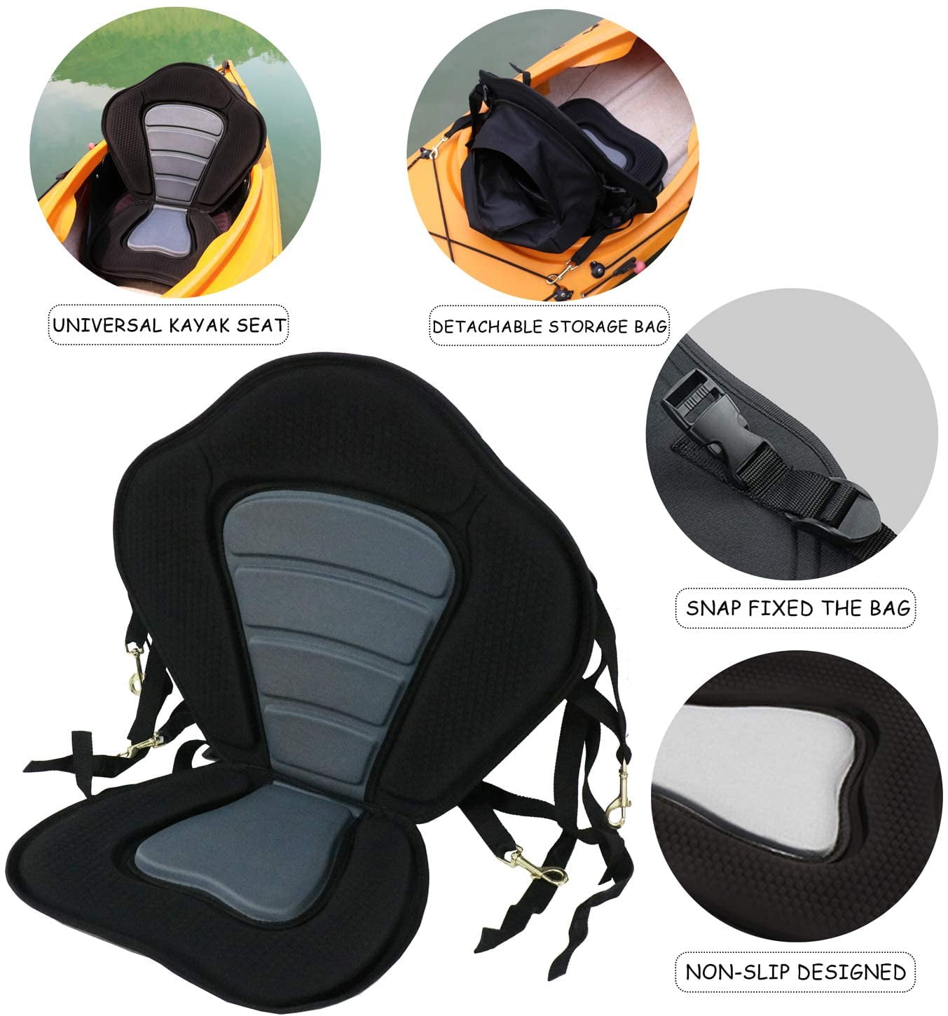 2 Deluxe Kayak Seat Padded Adjustable Sit On Top Canoe Back Rest Support Cushion