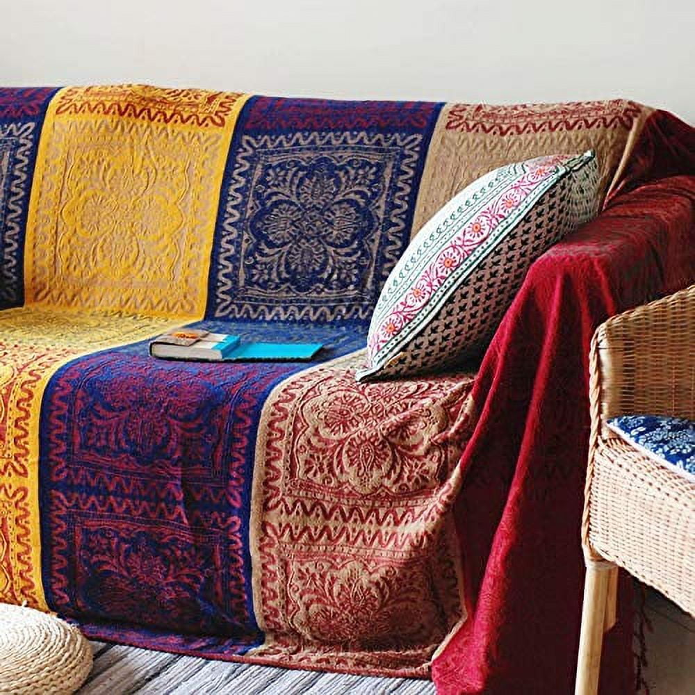MOVANNE 75x60 Inch Machine Wash Boho Tribal Throws Blankets Colorful Bohemian Hippie Chenille Throw Covers Couch Furniture Sofa Chair Loveseat (Red, S:75x60)