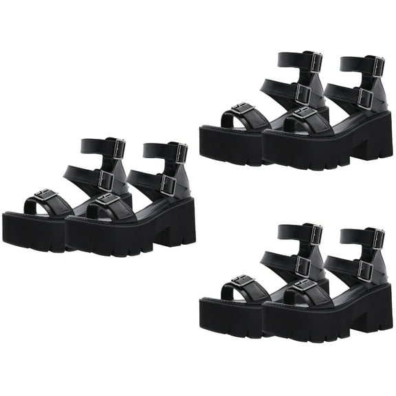 Masteelf 3 Pairs  Summer Thick-soled Sandals Stylish Hollow-out Sandals for Women Black