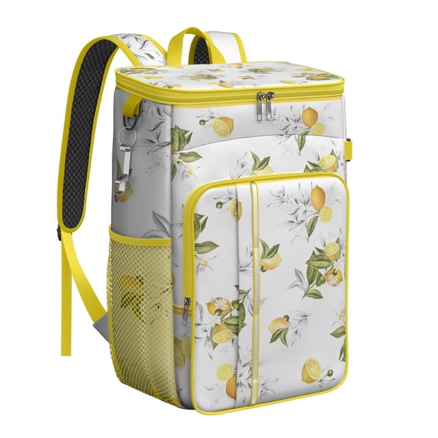 Fresh Lemon Pattern Cooler Bag, Insulated Leakproof Lunch Backpack for Beach, Picnic, and Road Trips