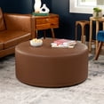 thumbnail image 4 of Jaxx Candler Round Coffee Table Ottoman, Large, 36-Inch, Premium Faux Leather, Walnut, 4 of 11